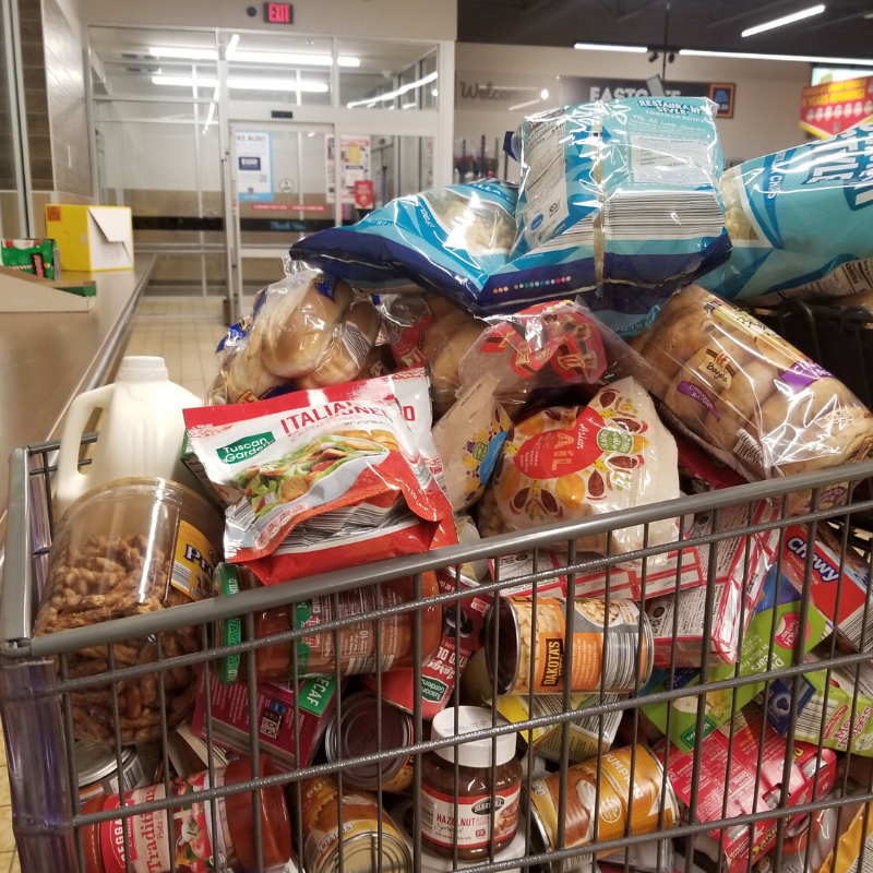 grocery list and grocery cart