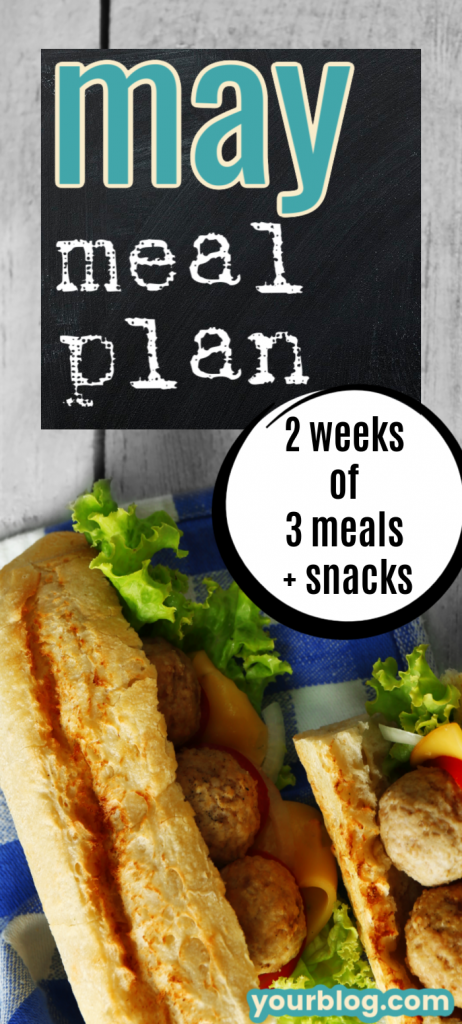 This frugal meal plan has ideas for menu planning dinners, lunches, breakfast, and snacks for two weeks of May. Get menu planning ideas for May. May meal plans, May menu plans, complete week meal plan for May