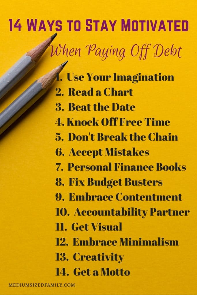 14 Ways to Stay Motivated When Paying Down Debt. These tricks will help you stay motivated when your journey to become free from debt grows long. More information about this on the blog!