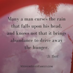 Many a man curses the rain that falls upon his head, and knows not that it brings abundance to drive away the hunger.