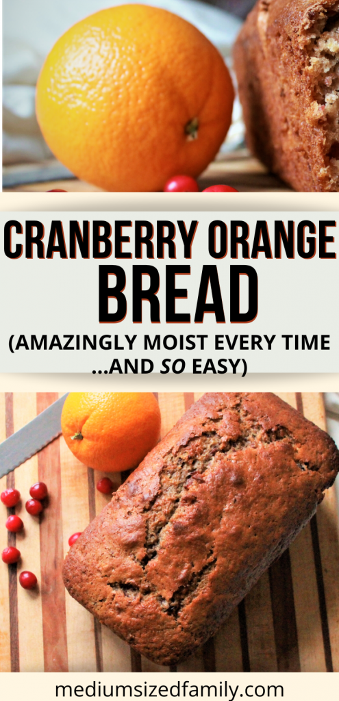This easy cranberry orange bread recipe is so easy and gets you a moist, delicious loaf of quick bread every time. Make this orange cranberry bread for breakfast or a snack today. Yummy dessert that your family will love using canned cranberries. #cranberryorangebread