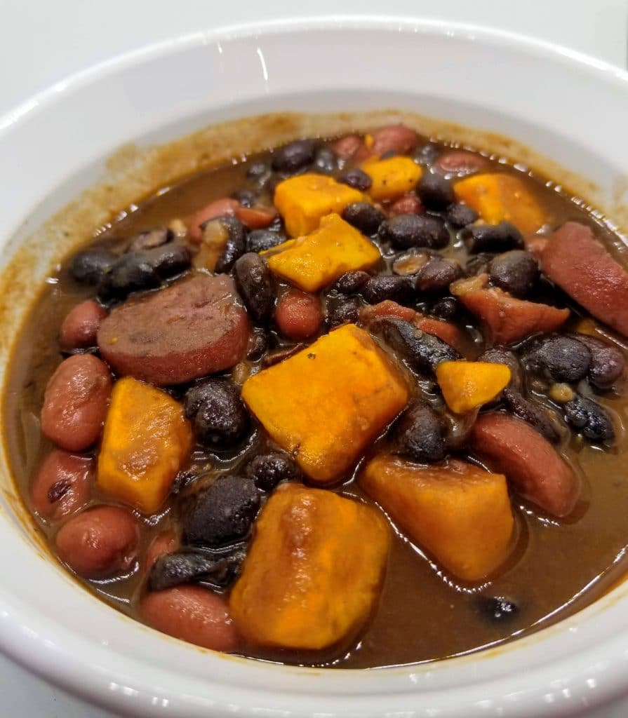 sausage sweet potato soup in a bowl