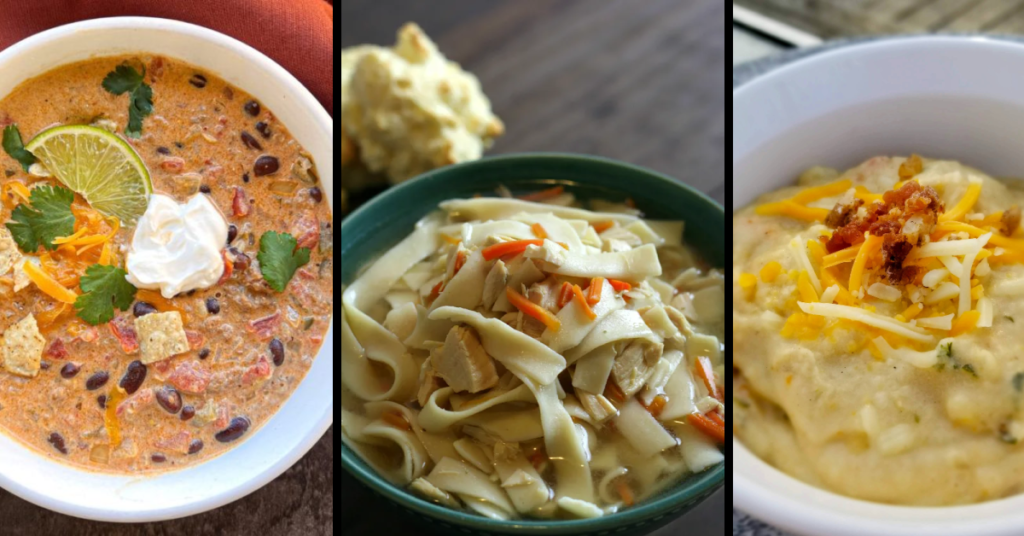 incredible fall soup recipes including taco soup, chicken noodle, and potato soup