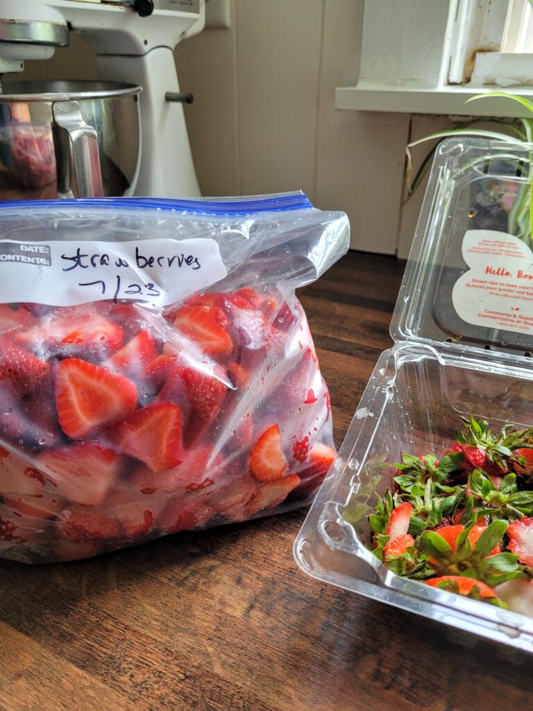 strawberries in freezer bag