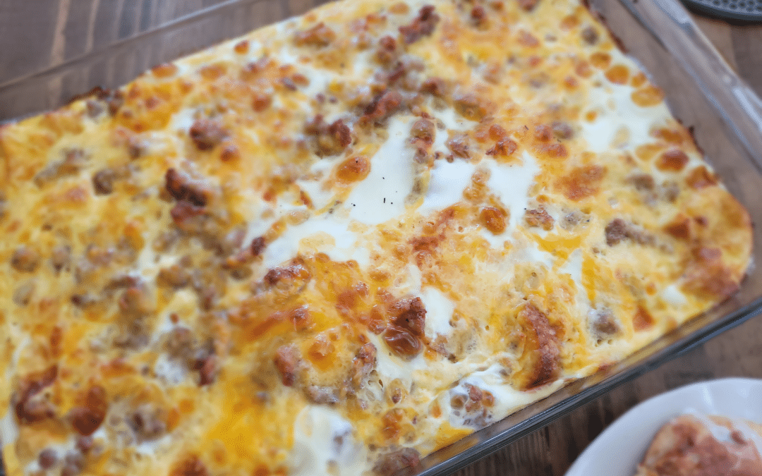 Dish of Homemade Sausage and Egg Breakfast Casserole