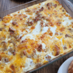 Dish of Homemade Sausage and Egg Breakfast Casserole